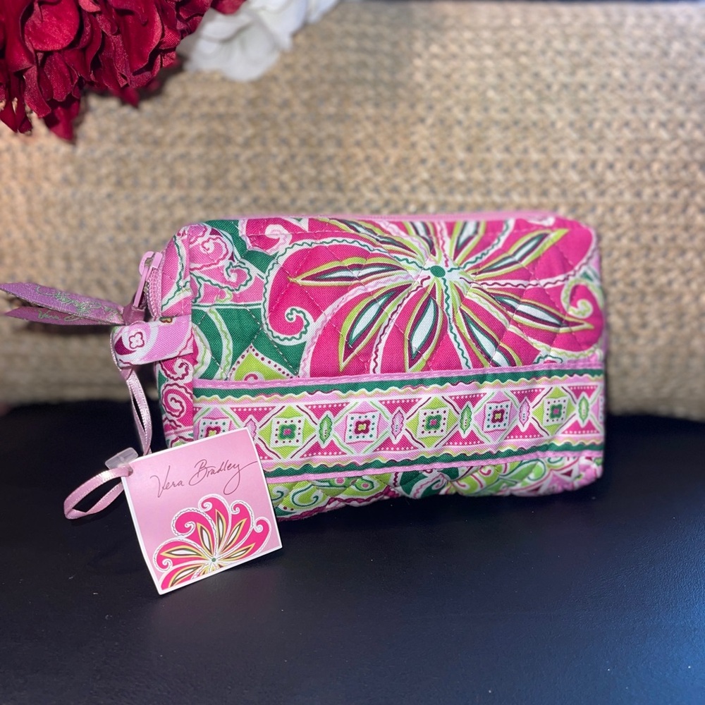 Vera Bradley Pink and Green Floral Wristlet